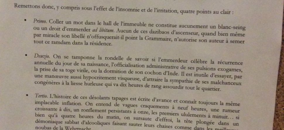 La lettre pour dormir sans dérangements des voisins